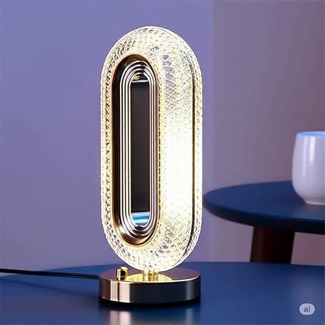 Modern LED Table Lamp, Crystal Diamond Design, Oval Shape, Warm Ambient Light