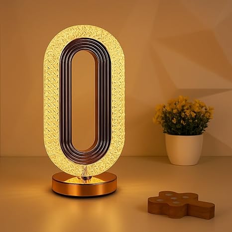 Modern LED Table Lamp, Crystal Diamond Design, Oval Shape, Warm Ambient Light