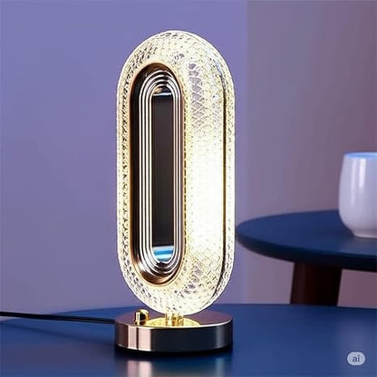 Modern LED Table Lamp, Crystal Diamond Design, Oval Shape, Warm Ambient Light
