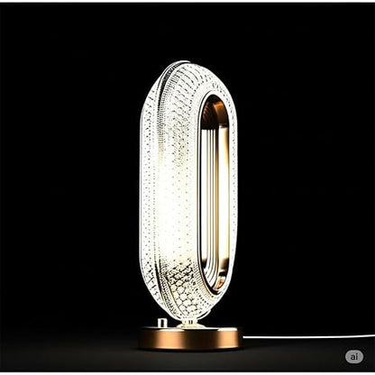 Modern LED Table Lamp, Crystal Diamond Design, Oval Shape, Warm Ambient Light